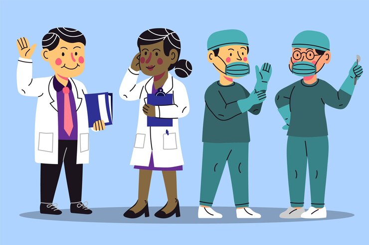 Vector gratuito médicos y enfermeras de dibujos animados