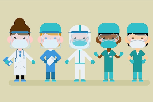 Vector gratuito médicos y enfermeras de dibujos animados