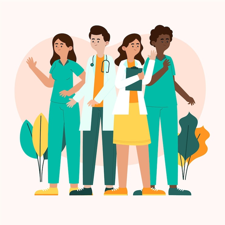 Vector gratuito médicos y enfermeras planos orgánicos ilustrados.