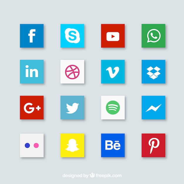 Vector gratuito medios icon pack. plano y cuadrado.