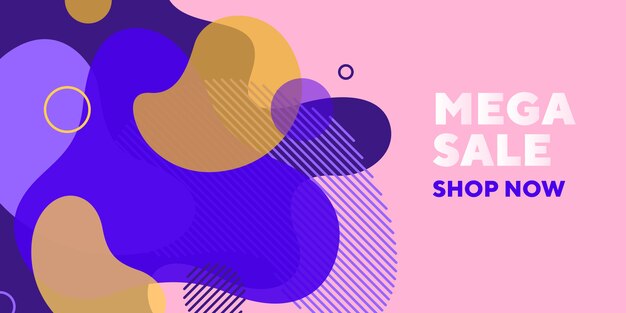 Mega banner abstracto de venta con formas transparentes