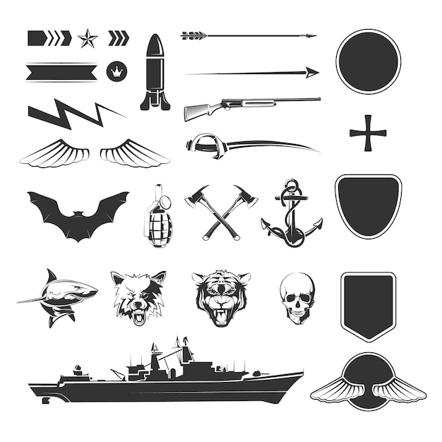 Vector gratuito mega set de elementos militares.