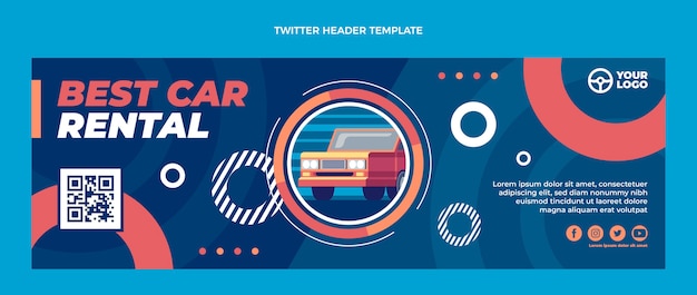 Vector gratuito el mejor encabezado de twitter de alquiler de autos de diseño plano