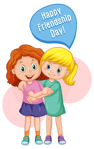 Vector gratuito el mejor personaje de dibujos animados de chicas amigas con feliz día de la amistad