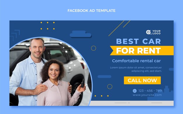 Vector gratuito la mejor plantilla de facebook de alquiler de coches de diseño plano