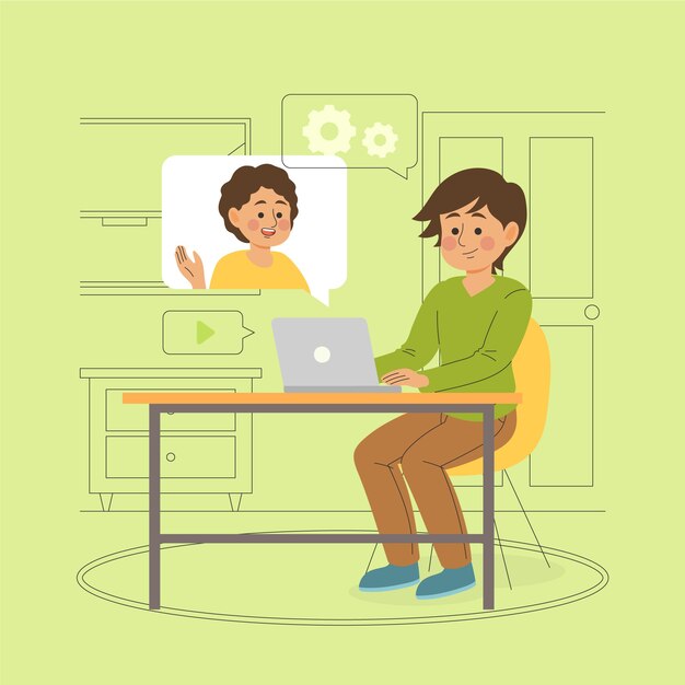Mejores amigos hablando entre ellos a través de computadoras