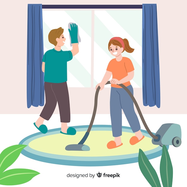 Vector gratuito mejores amigos haciendo tareas domésticas juntos ilustrados