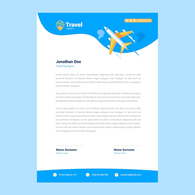 Membrete de agencia de viajes de diseño plano