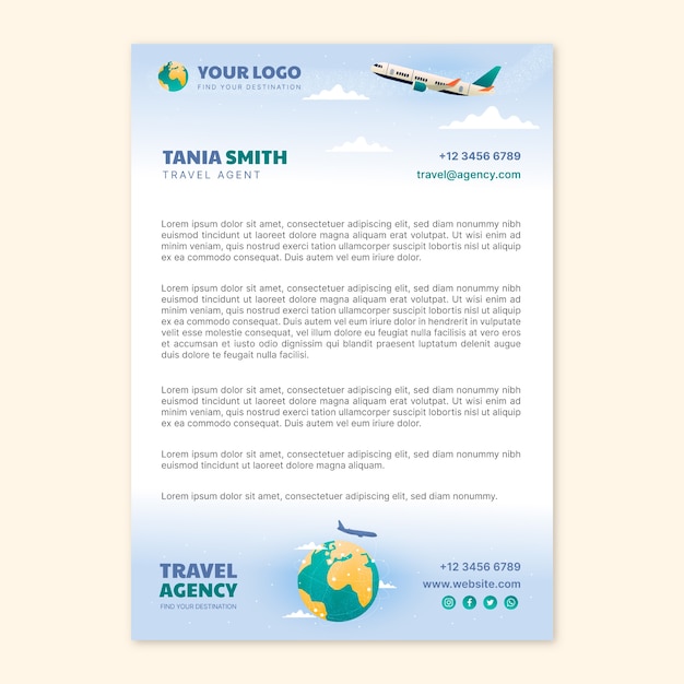 Membrete de agencia de viajes de textura degradada