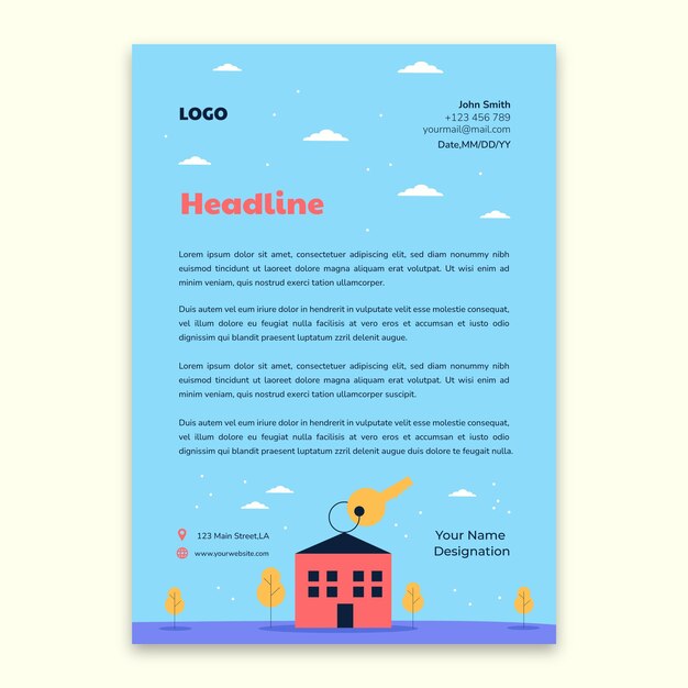 Membrete de bienes raíces de diseño plano