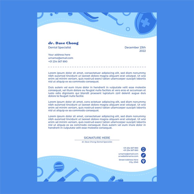 Membrete de clínica dental dibujado a mano