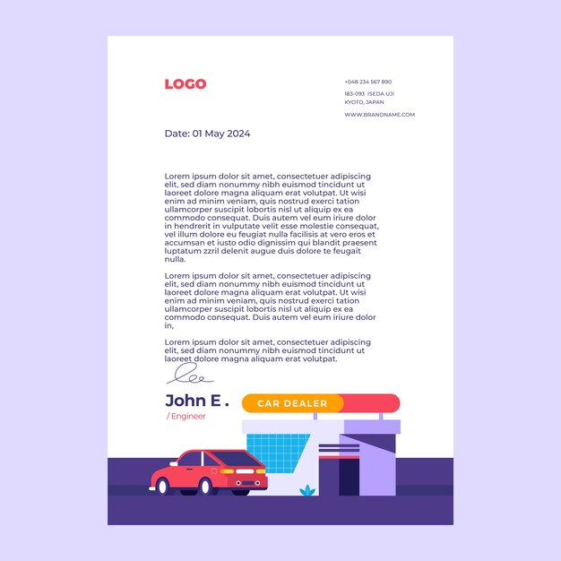 Membrete de concesionario de automóviles de diseño plano