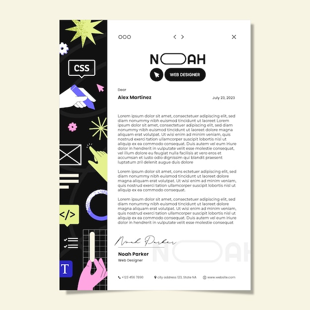 Membrete de diseñador web de diseño plano