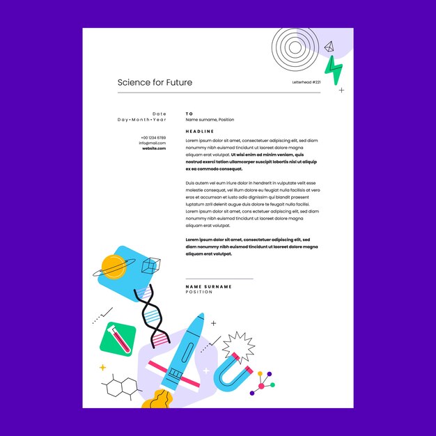 Membrete de investigación científica de diseño plano.