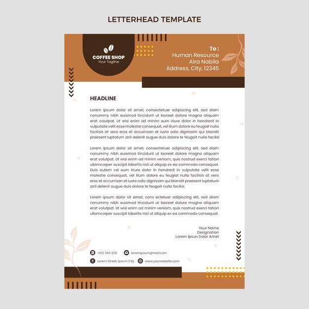 Membrete minimalista de cafetería de diseño plano