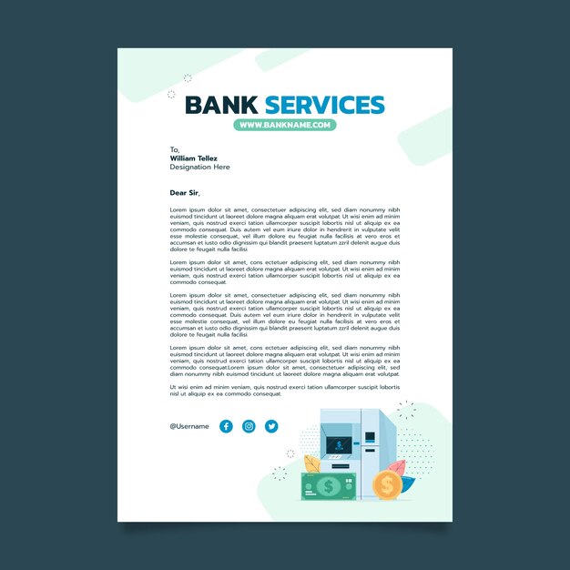 Membrete de negocio bancario de diseño plano