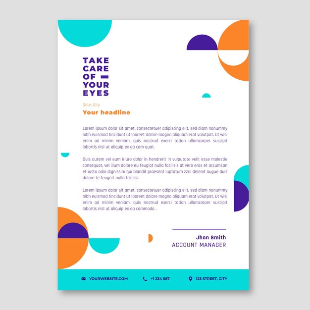 Membrete de optometrista de diseño plano