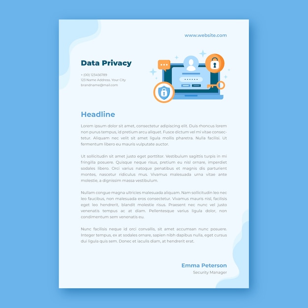 Membrete de privacidad de datos de diseño plano