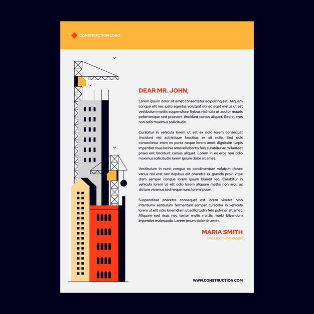 Membrete de proyecto de construcción de diseño plano