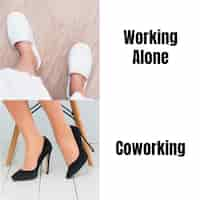 Vector gratuito meme cuadrado simple de trabajar solo versus coworking