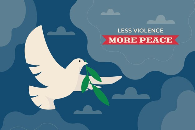 Menos violencia más fondo de paz con paloma ilustrada