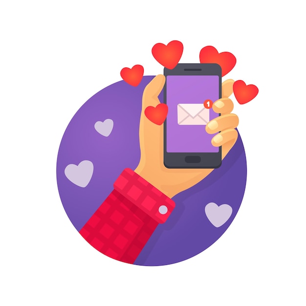 Vector gratuito mensaje de amor de mano y teléfono