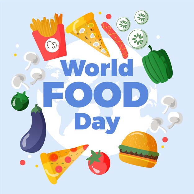 Mensaje del día mundial de la alimentación con ilustraciones