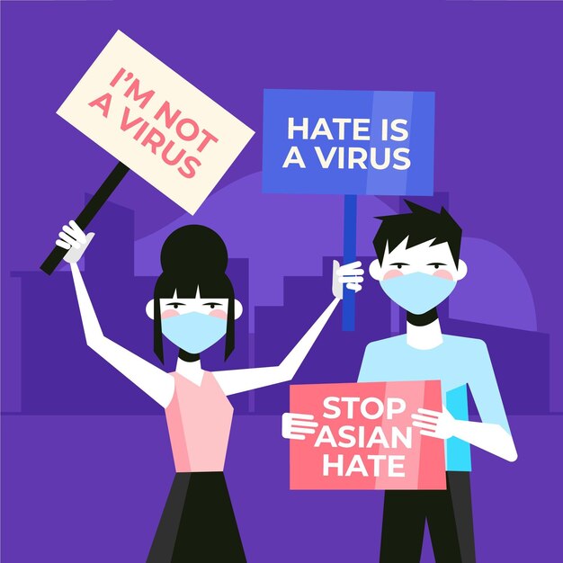 Mensaje de odio asiático de parada plana ilustrado