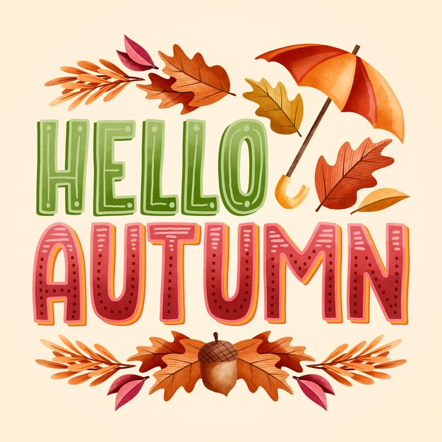 Mensaje de otoño de diseño plano hola con elementos estacionales