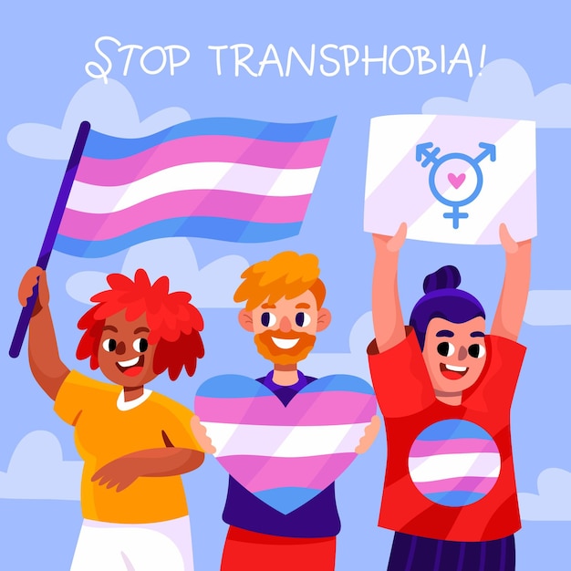 Mensaje de stop transfobia dibujado a mano ilustrado