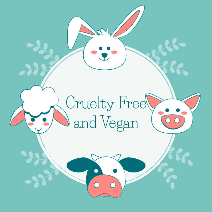 Vector gratuito mensaje vegano y libre de crueldad junto a animales dibujados