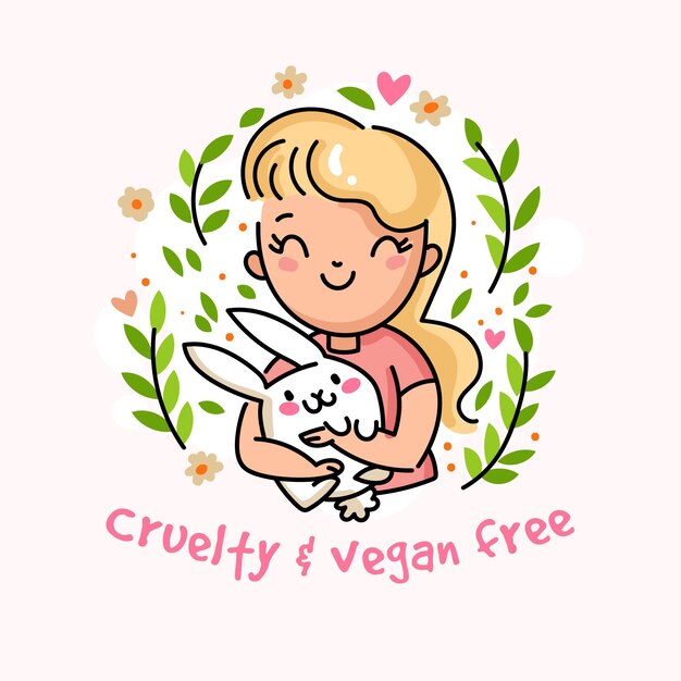 Mensaje vegano y libre de crueldad con mujer sosteniendo un conejito