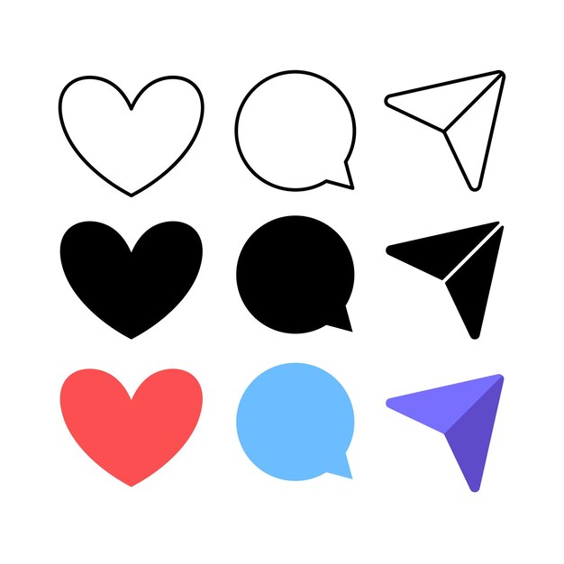 Mensajes de corazones y compartir iconos