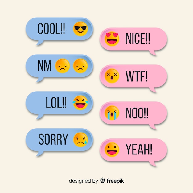 Vector gratuito mensajes simples con plantilla de emojis