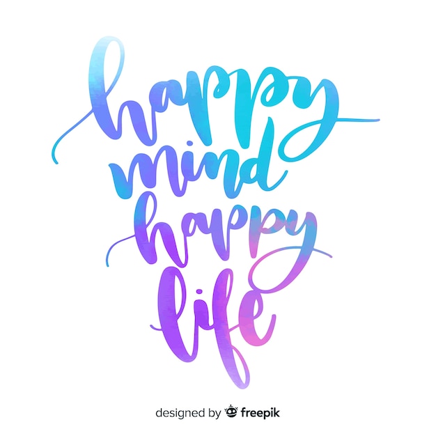 Mente feliz vida feliz acuarela letras
