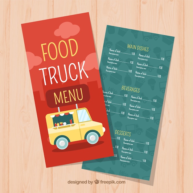 Menú bonito de food truck con diseño plano