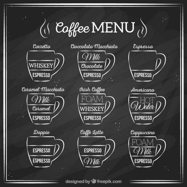 Menú de café dibujado a mano