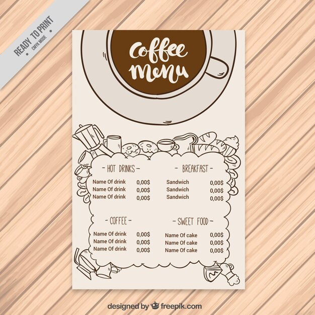 Menú de café vintage dibujado a mano 