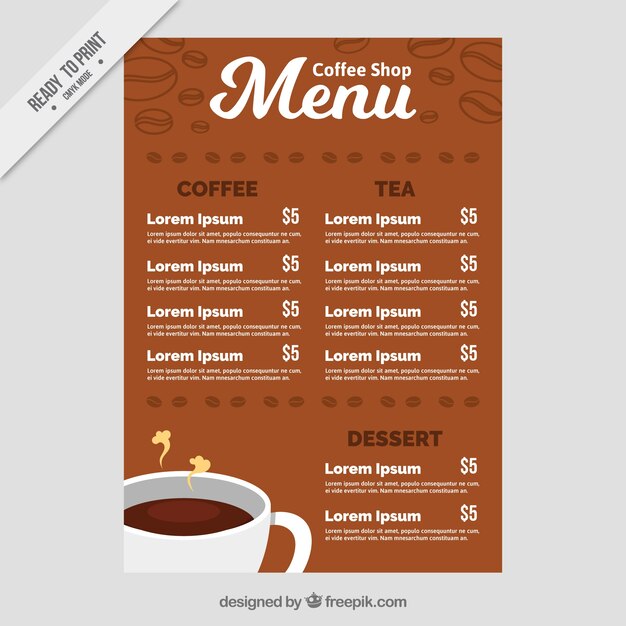 Menú de cafetería en estilo vintage 