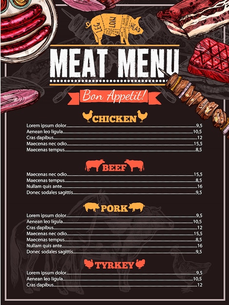 Menú Carne Dibujada A Mano