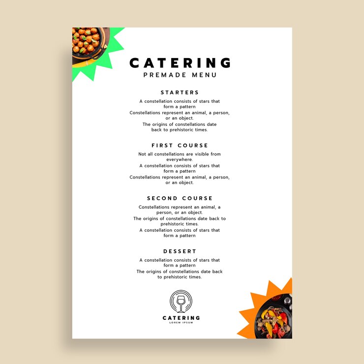 Vector gratuito menú de catering profesional degradado moderno.