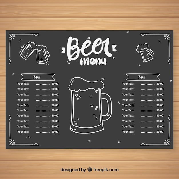 Vector gratuito menu de cerveza en estilo de tiza