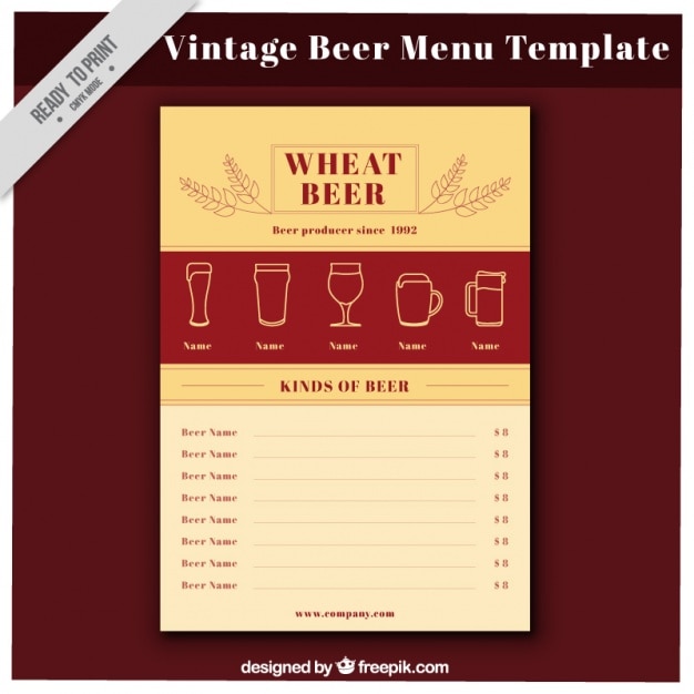 Vector gratuito menu de cerveza vintage en estilo plano