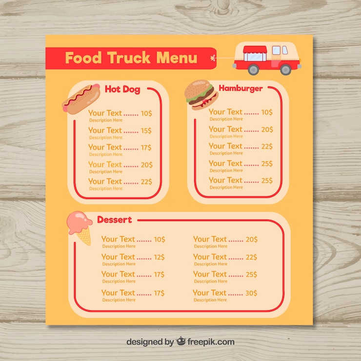Vector gratuito menú clásico de food truck