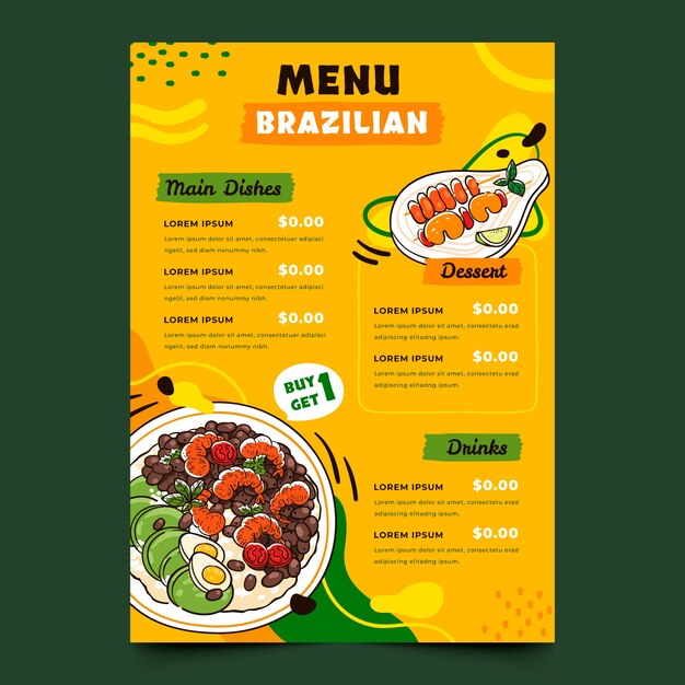 Menú de comida latam de diseño plano