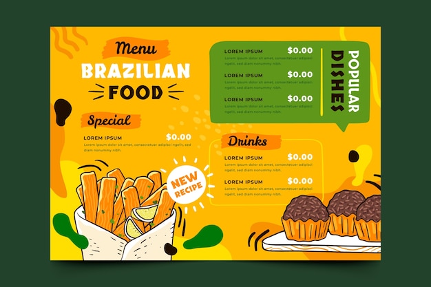 Menú de comida latam de diseño plano