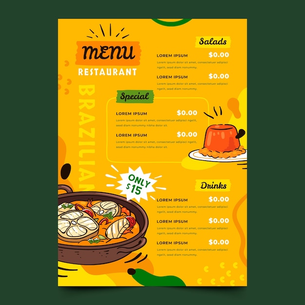 Vector gratuito menú de comida latam de diseño plano