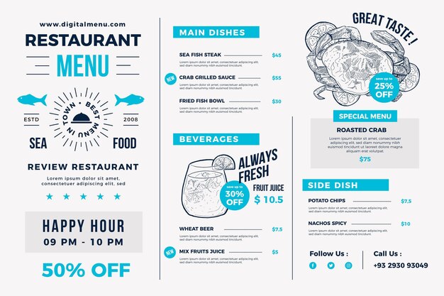 Menú de comida minimalista para uso digital
