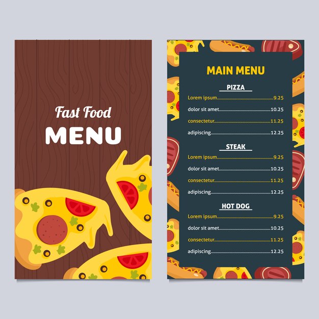 Vector gratuito menú de comida rápida con diseño de pizza