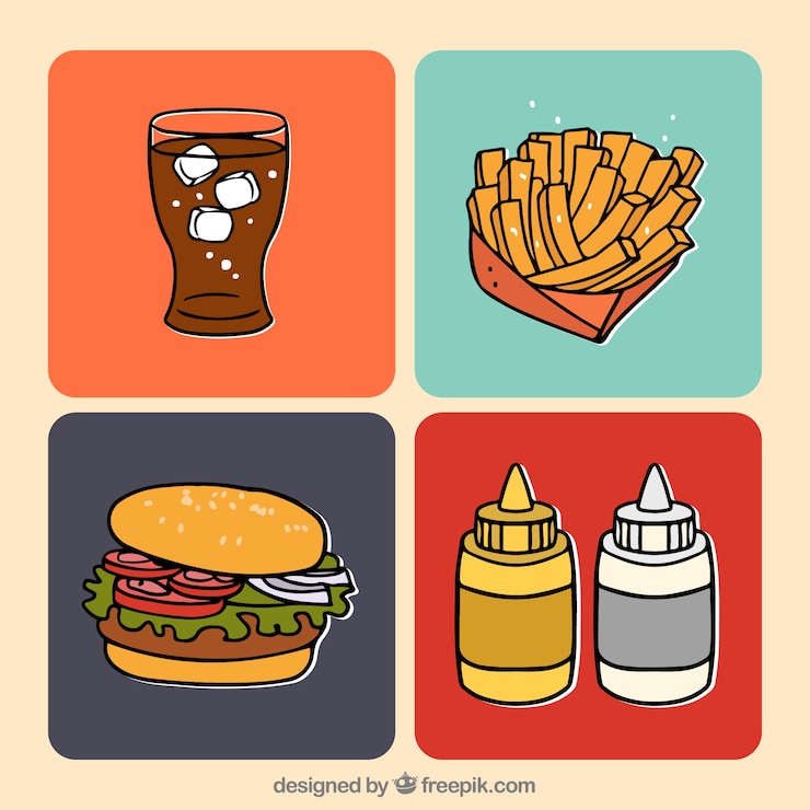 Vector gratuito menú de comida rápida a mano